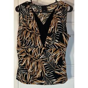 J.T.B. Sleeveless Palm Leaf Pattern w/Black Inset Top M